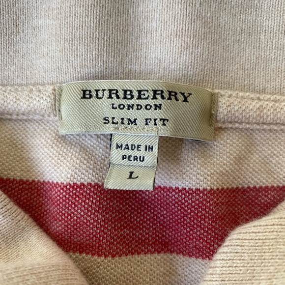 Authentic Burberry Men’s Red and White Striped Polo - Picture 4 of 5